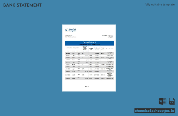 Beispiel für einen Kontoauszug der Yemen Housing Bank (Vorschau)